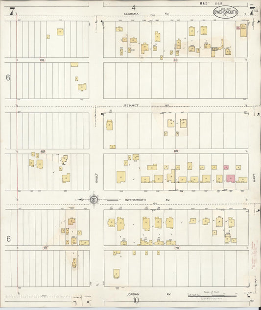 Sanborn Fire Insurance Map from Canoga Park, Los Angeles County, California (1932), Sheet #0007 - Historic Sanborn Fire Insurance Map Print, vintage old map wall art, antique decor, genealogy gift, California California map