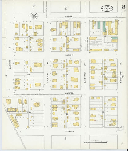 Sanborn Fire Insurance Map from El Reno, Canadian County, Oklahoma (1904), Sheet #0008 - Complete Map Set gallery image, historic Sanborn map, vintage wall art, Oklahoma Oklahoma
