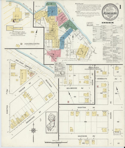 Sanborn Fire Insurance Map from Keansburg, Monmouth County, New Jersey (1917), Sheet #0001 - Historic Sanborn Fire Insurance Map Print, vintage old map wall art, antique decor, genealogy gift, New Jersey New Jersey map