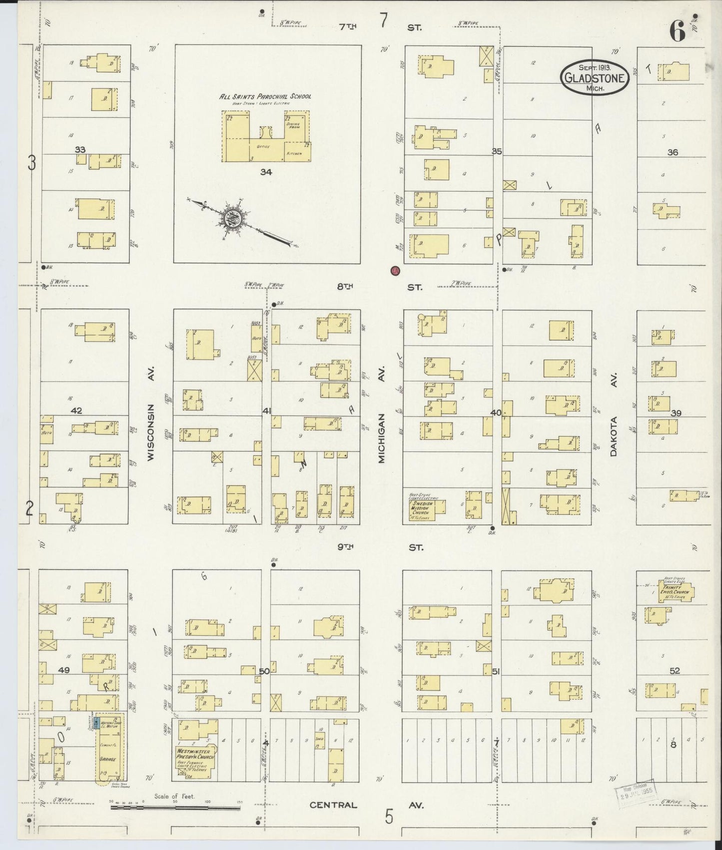 Sanborn Fire Insurance Map from Gladstone, Delta County, Michigan (1913), Sheet #0006 - Complete Map Set gallery image, historic Sanborn map, vintage wall art, Michigan Michigan