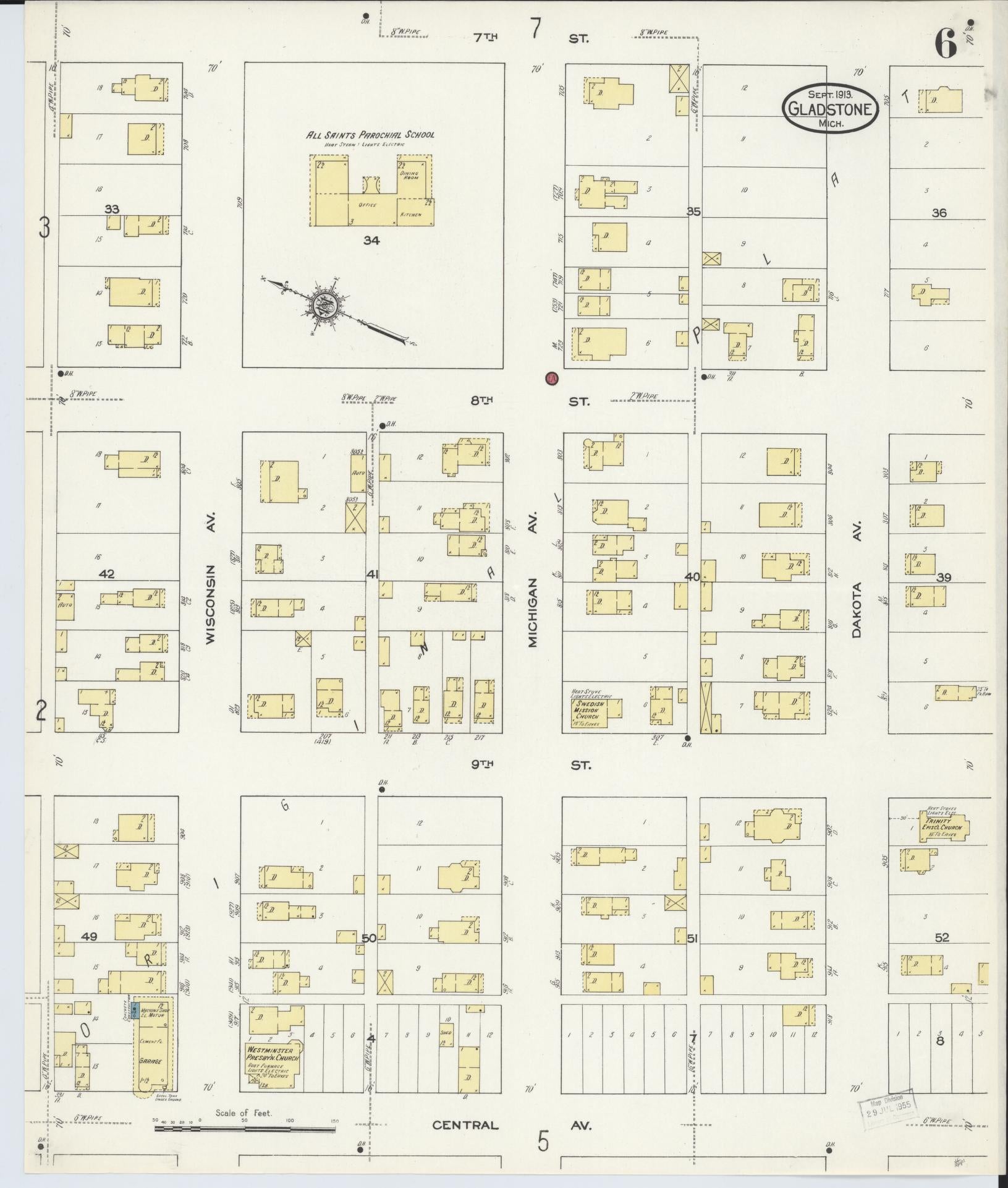Sanborn Fire Insurance Map from Gladstone, Delta County, Michigan (1913), Sheet #0006 - Complete Map Set gallery image, historic Sanborn map, vintage wall art, Michigan Michigan