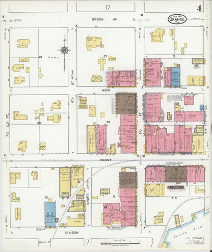 Sanborn Fire Insurance Map from Orange, Orange County, Texas (1919), Sheet #0004 - Historic Sanborn Fire Insurance Map Print, vintage old map wall art, antique decor, genealogy gift, Texas Texas map