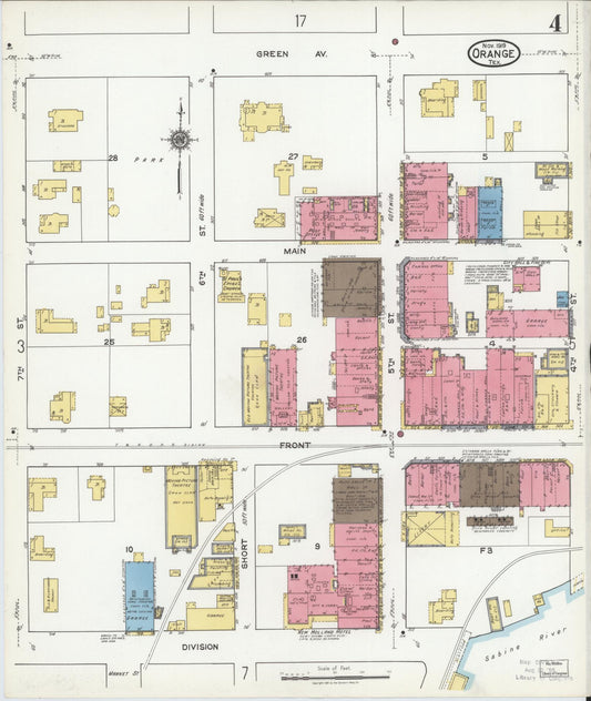 Sanborn Fire Insurance Map from Orange, Orange County, Texas (1919), Sheet #0004 - Historic Sanborn Fire Insurance Map Print, vintage old map wall art, antique decor, genealogy gift, Texas Texas map