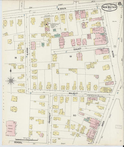 Sanborn Fire Insurance Map from New Britain, Hartford County, Connecticut (1890), Sheet #0006 - Complete Map Set gallery image, historic Sanborn map, vintage wall art, Connecticut Connecticut