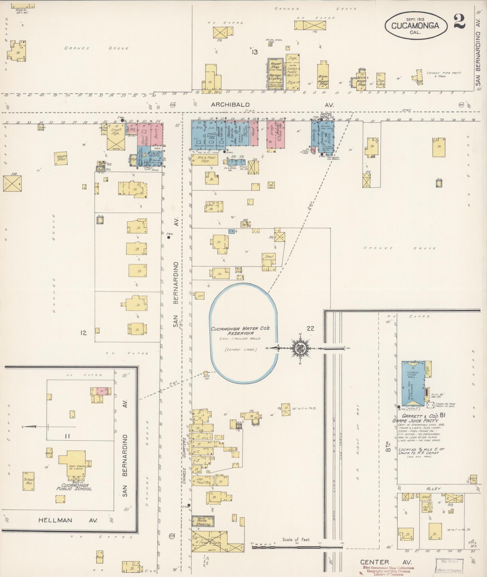 Sanborn Fire Insurance Map from Cucamonga, San Bernardino County, California (1913), Sheet #0002 - Complete Map Set gallery image, historic Sanborn map, vintage wall art, California California