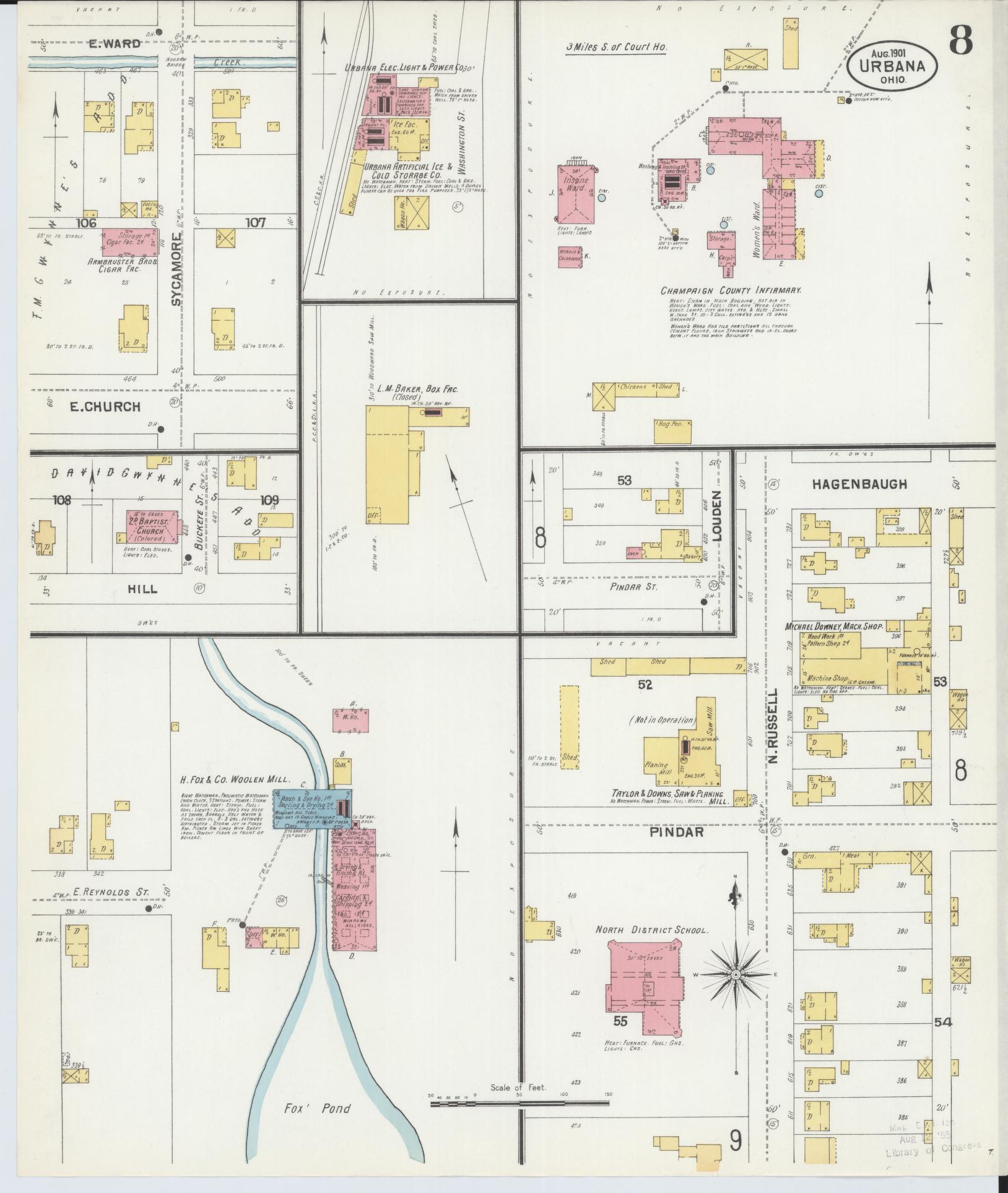 Sanborn Fire Insurance Map from Urbana, Champaign County, Ohio (1901), Sheet #0008 - Complete Map Set gallery image, historic Sanborn map, vintage wall art, Ohio Ohio