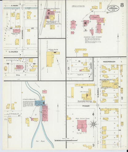 Sanborn Fire Insurance Map from Urbana, Champaign County, Ohio (1901), Sheet #0008 - Complete Map Set gallery image, historic Sanborn map, vintage wall art, Ohio Ohio