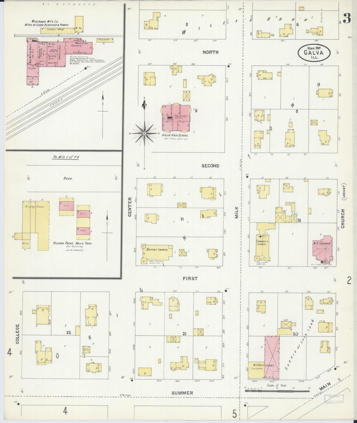 Sanborn Fire Insurance Map from Galva, Henry County, Illinois (1907), Sheet #0003 - Historic Sanborn Fire Insurance Map Print, vintage old map wall art, antique decor, genealogy gift, Illinois Illinois map