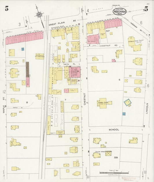 Sanborn Fire Insurance Map from Needham, Norfolk County, Massachusetts (1926), Sheet #0005 - Historic Sanborn Fire Insurance Map Print, vintage old map wall art, antique decor, genealogy gift, Massachusetts Massachusetts map