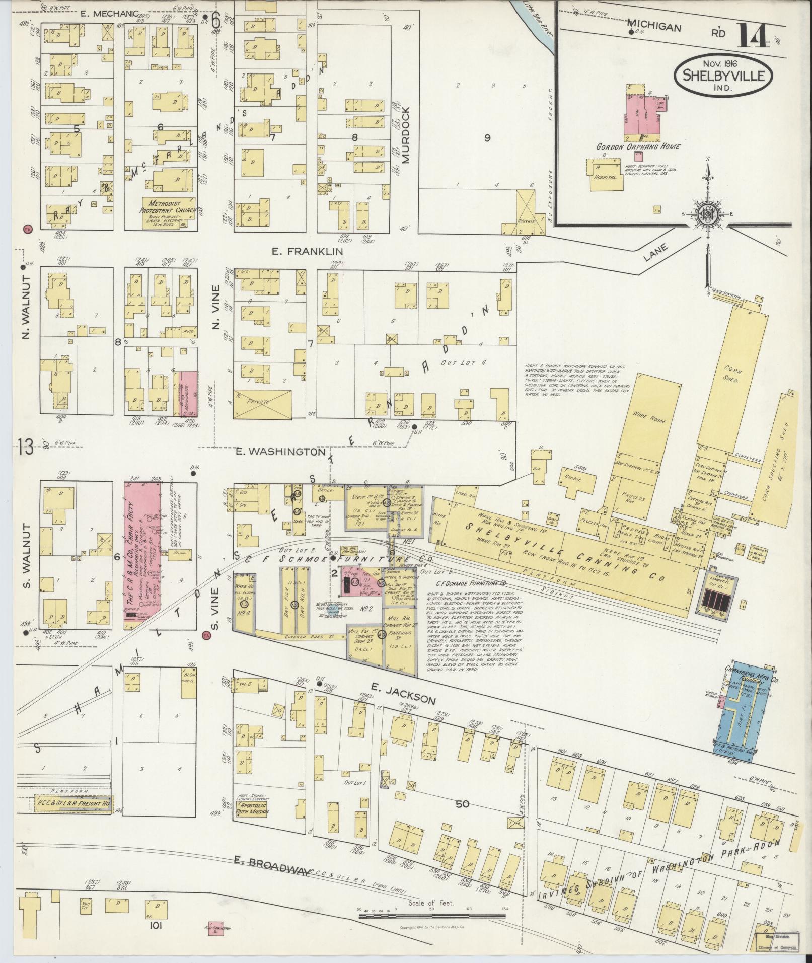 Sanborn Fire Insurance Map from Shelbyville, Shelby County, Indiana (1916), Sheet #0014 - Complete Map Set gallery image, historic Sanborn map, vintage wall art, Indiana Indiana