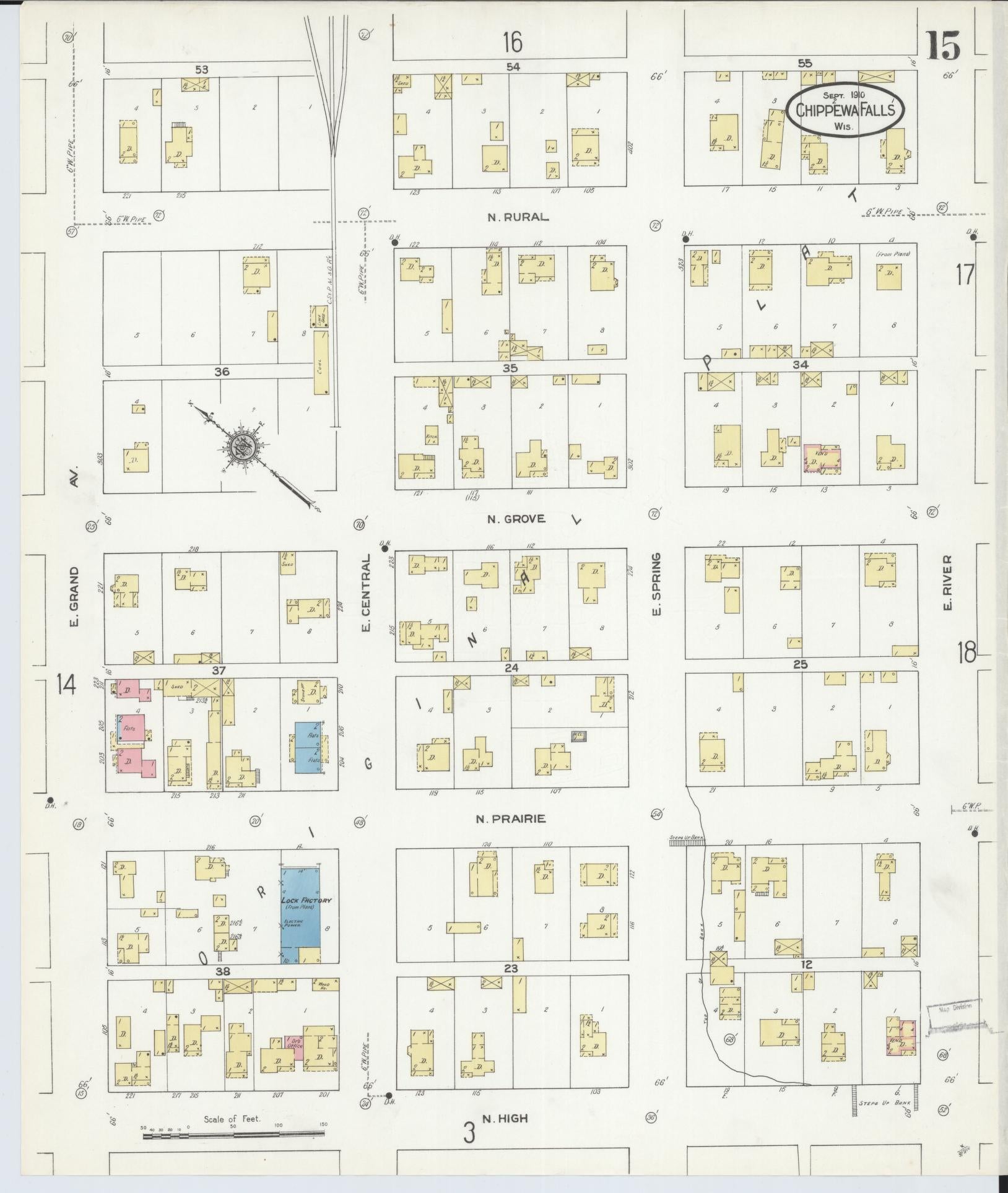 Sanborn Fire Insurance Map from Chippewa Falls, Chippewa County, Wisconsin (1910), Sheet #0015 - Historic Sanborn Fire Insurance Map Print, vintage old map wall art, antique decor, genealogy gift, Wisconsin Wisconsin map