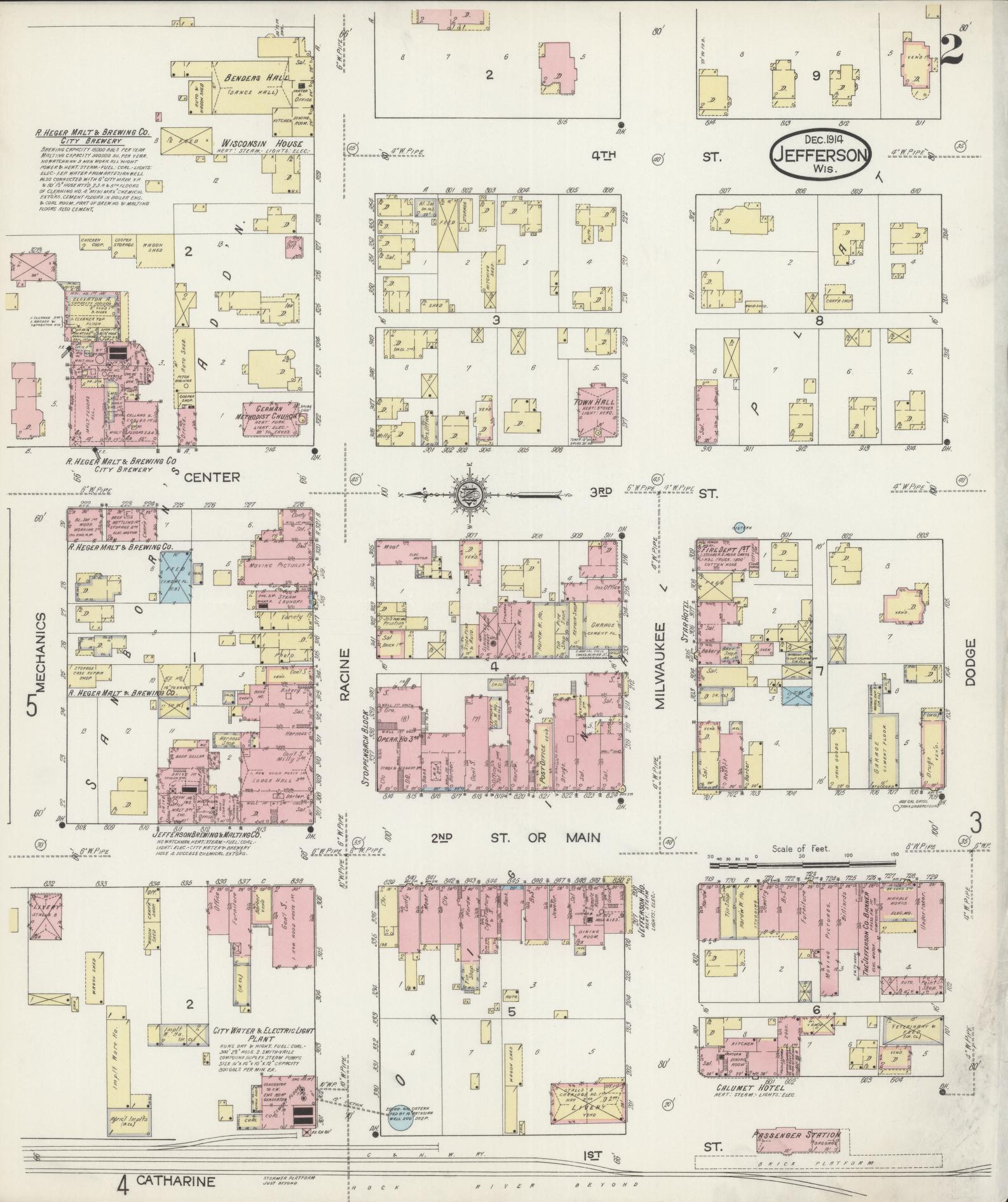 Sanborn Fire Insurance Map from Jefferson, Jefferson County, Wisconsin (1914), Sheet #0002 - Complete Map Set gallery image, historic Sanborn map, vintage wall art, Wisconsin Wisconsin