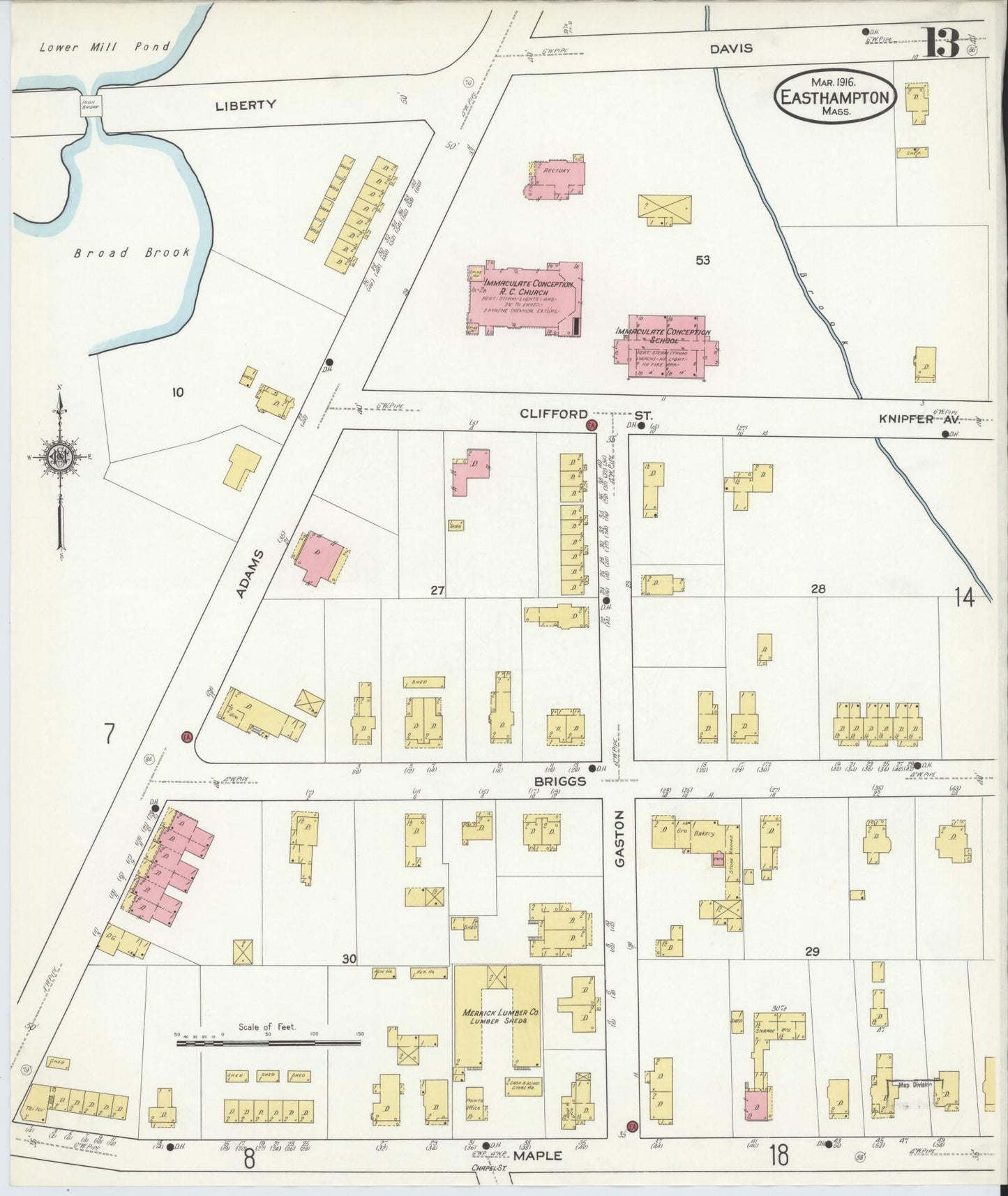 Sanborn Fire Insurance Map from East Hampton, Hampshire County, Massachusetts (1916), Sheet #0013 - Complete Map Set gallery image, historic Sanborn map, vintage wall art, Massachusetts Massachusetts