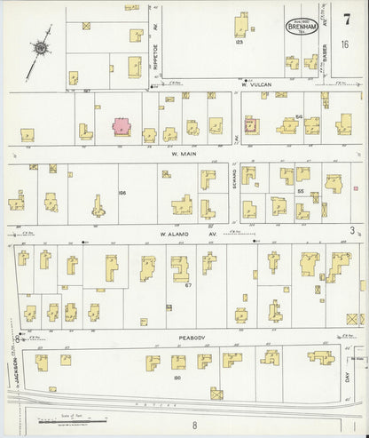 Sanborn Fire Insurance Map from Brenham, Washington County, Texas (1920), Sheet #0007 - Historic Sanborn Fire Insurance Map Print, vintage old map wall art, antique decor, genealogy gift, Texas Texas map