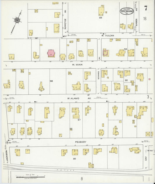 Sanborn Fire Insurance Map from Brenham, Washington County, Texas (1920), Sheet #0007 - Historic Sanborn Fire Insurance Map Print, vintage old map wall art, antique decor, genealogy gift, Texas Texas map