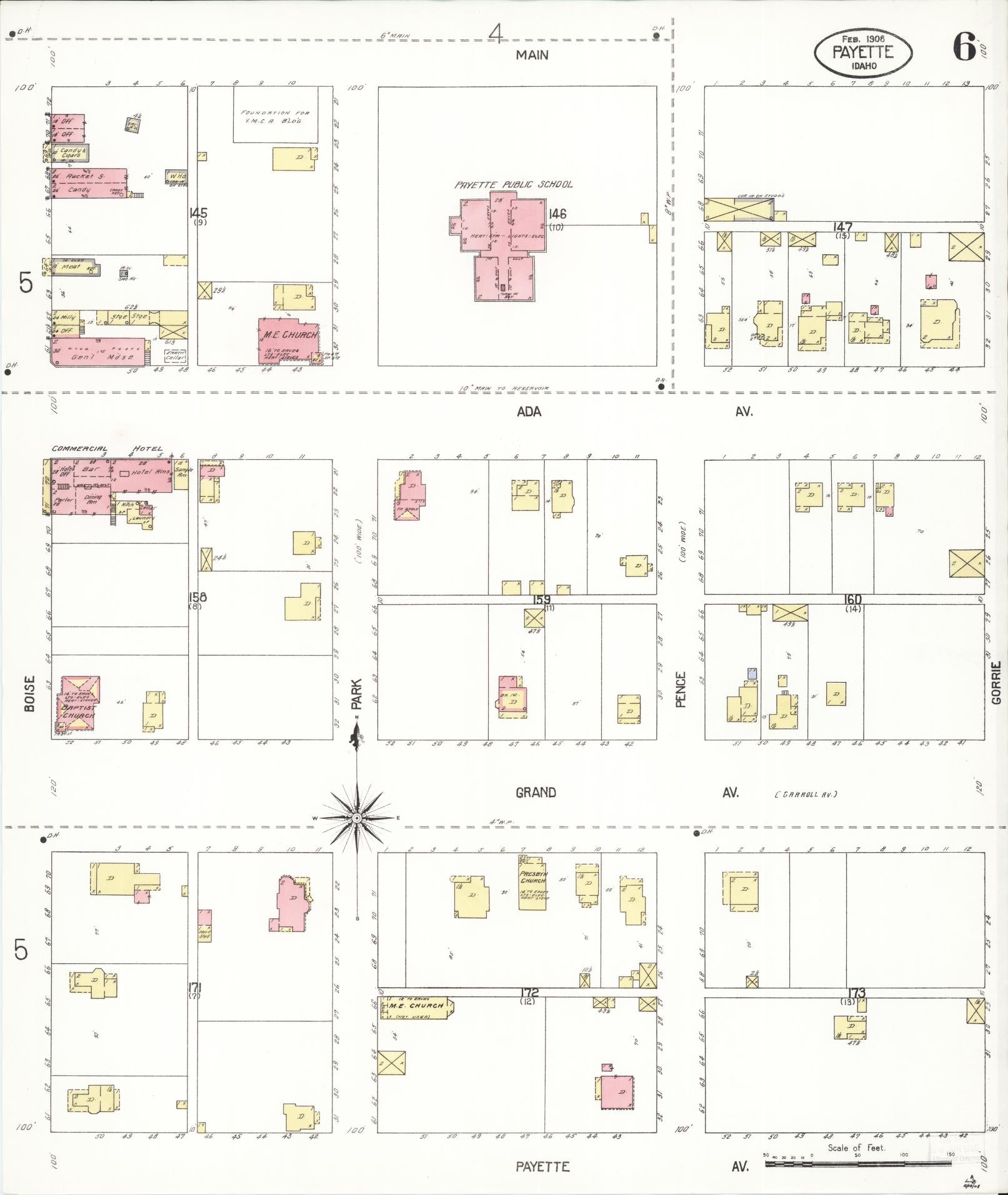 Sanborn Fire Insurance Map from Payette, Payette County, Idaho (1908), Sheet #0006 - Historic Sanborn Fire Insurance Map Print, vintage old map wall art, antique decor, genealogy gift, Idaho Idaho map