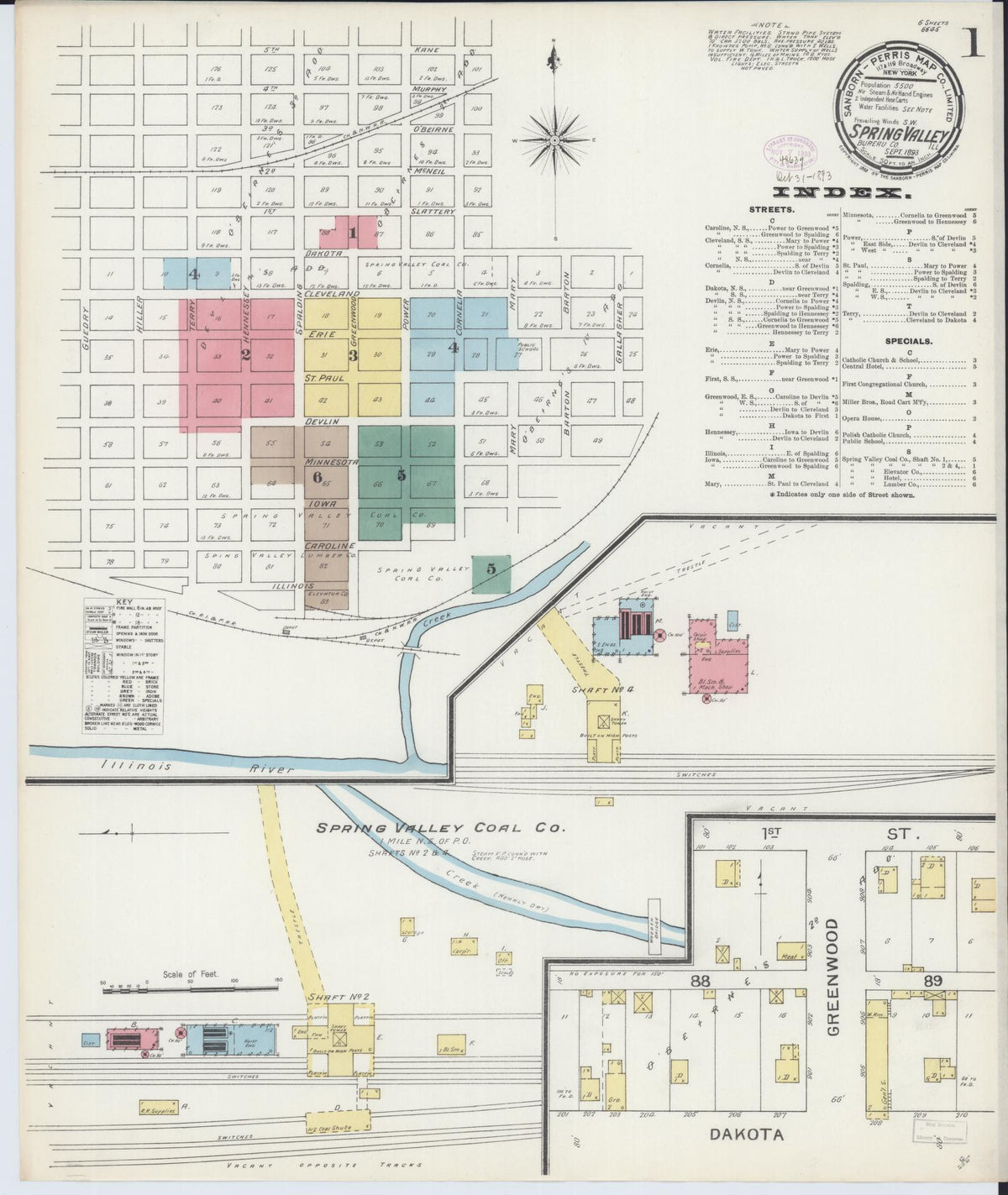 Sanborn Fire Insurance Map from Spring Valley, Bureau County, Illinois (1893), Sheet #0001 - Historic Sanborn Fire Insurance Map Print, vintage old map wall art, antique decor, genealogy gift, Illinois Illinois map