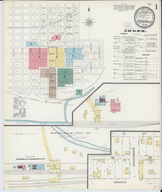 Sanborn Fire Insurance Map from Spring Valley, Bureau County, Illinois (1893), Sheet #0001 - Historic Sanborn Fire Insurance Map Print, vintage old map wall art, antique decor, genealogy gift, Illinois Illinois map