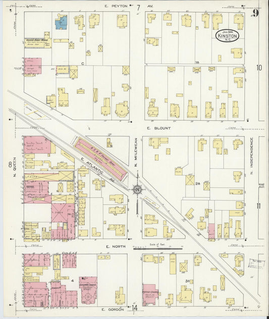 Sanborn Fire Insurance Map from Kinston, Lenoir County, North Carolina (1914), Sheet #0009 - Historic Sanborn Fire Insurance Map Print, vintage old map wall art, antique decor, genealogy gift, North Carolina North Carolina map