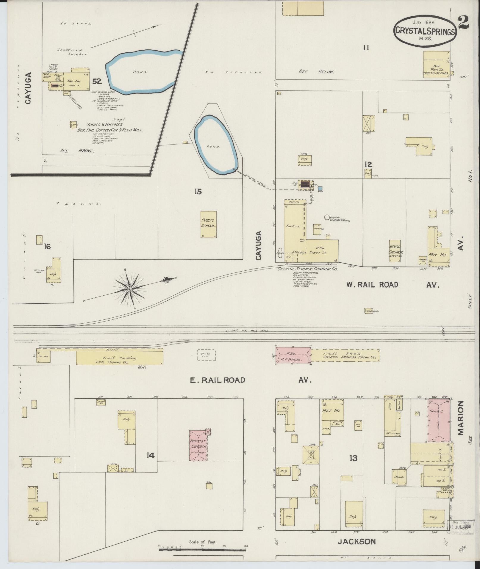 Sanborn Fire Insurance Map from Crystal Springs, Copiah County, Mississippi (1889), Sheet #0002 - Historic Sanborn Fire Insurance Map Print, vintage old map wall art, antique decor, genealogy gift, Mississippi Mississippi map