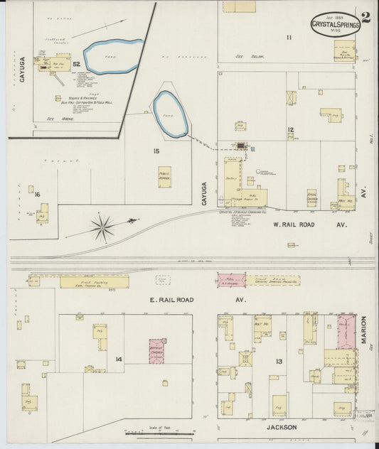Sanborn Fire Insurance Map from Crystal Springs, Copiah County, Mississippi (1889), Sheet #0002 - Historic Sanborn Fire Insurance Map Print, vintage old map wall art, antique decor, genealogy gift, Mississippi Mississippi map
