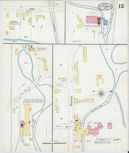 Sanborn Fire Insurance Map from Attleboro, Bristol County, Massachusetts (1905), Sheet #0012 - Complete Map Set gallery image, historic Sanborn map, vintage wall art, Massachusetts Massachusetts