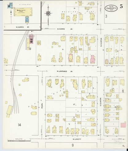 Sanborn Fire Insurance Map from Charlotte, Eaton County, Michigan (1911), Sheet #0005 - Historic Sanborn Fire Insurance Map Print, vintage old map wall art, antique decor, genealogy gift, Michigan Michigan map