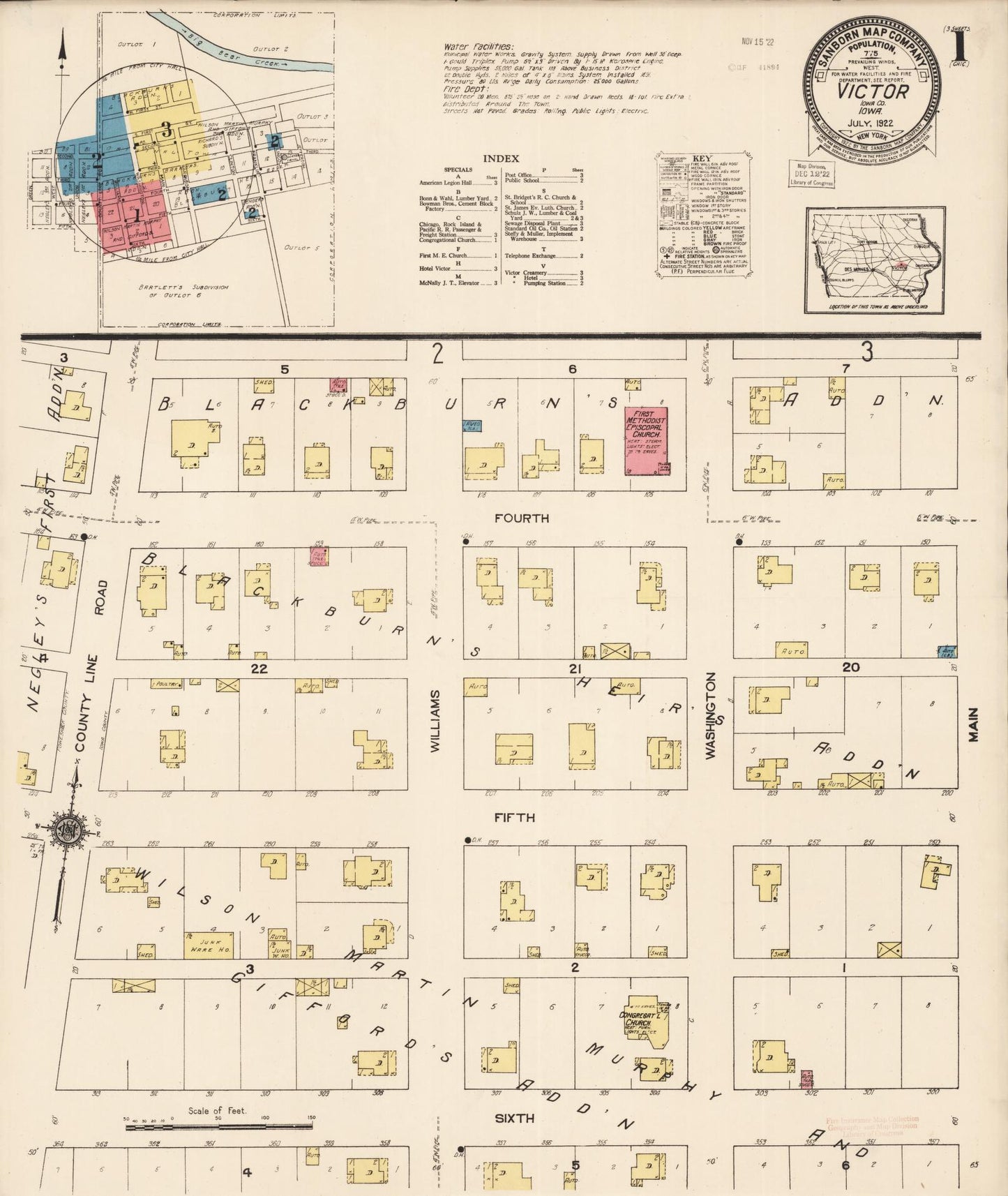 Sanborn Fire Insurance Map from Victor, Iowa County, Iowa (1922), Sheet #0001 - Historic Sanborn Fire Insurance Map Print