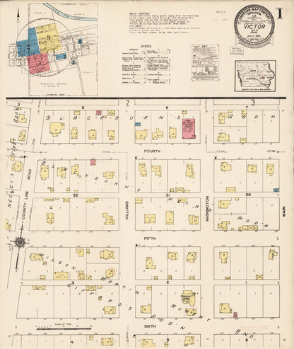 Sanborn Fire Insurance Map from Victor, Iowa County, Iowa (1922), Sheet #0001 - Historic Sanborn Fire Insurance Map Print