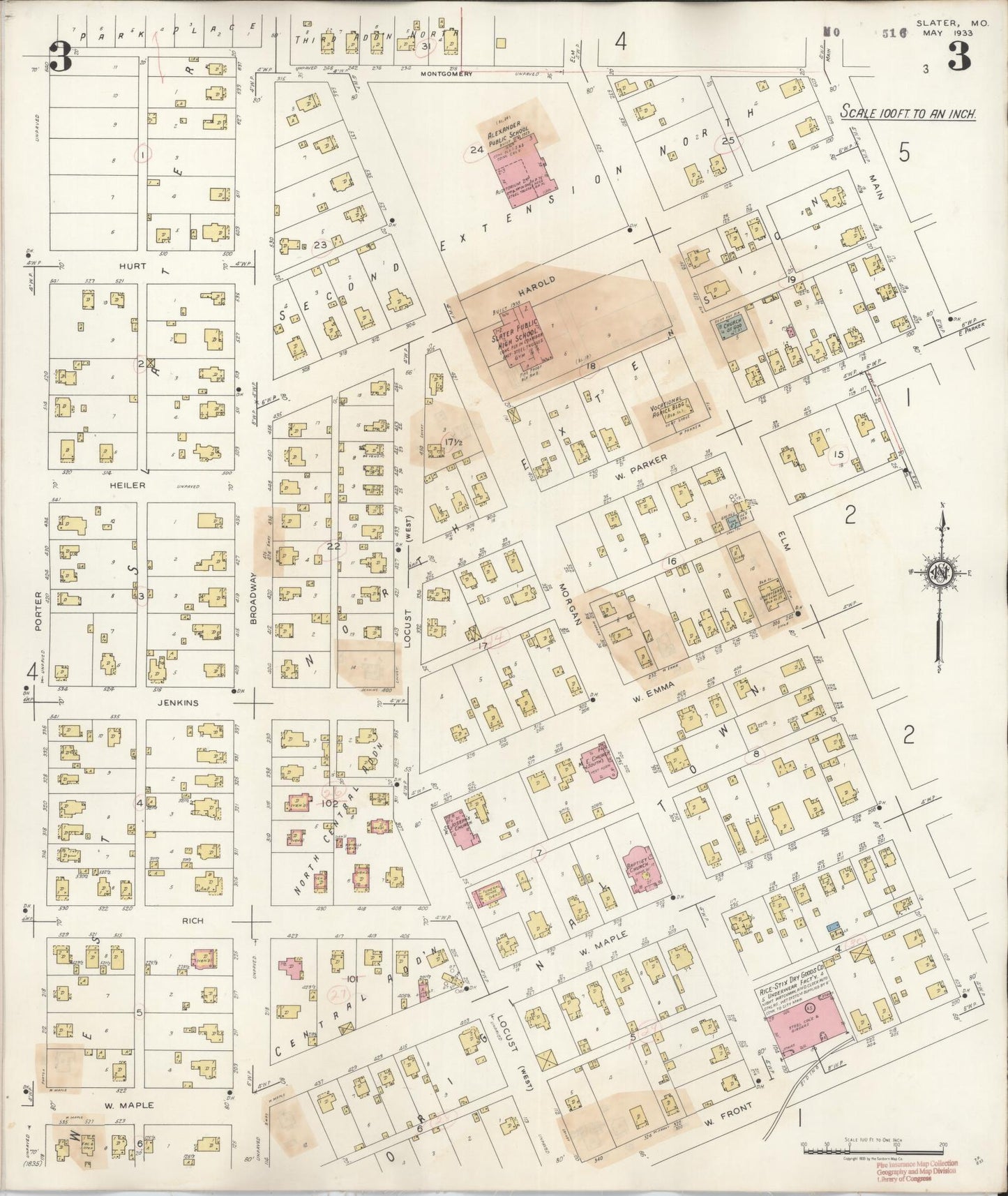 Sanborn Fire Insurance Map from Slater, Saline County, Missouri (1944), Sheet #0003 - Complete Map Set gallery image, historic Sanborn map, vintage wall art, Missouri Missouri