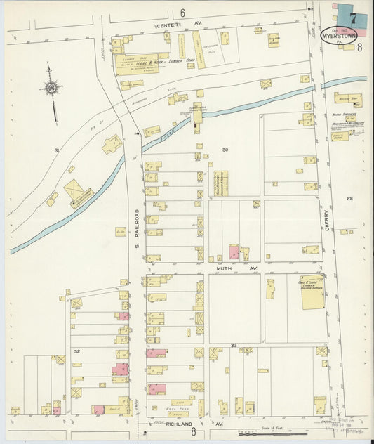 Sanborn Fire Insurance Map from Myerstown, Lebanon County, Pennsylvania (1913), Sheet #0007 - Historic Sanborn Fire Insurance Map Print, vintage old map wall art, antique decor, genealogy gift, Pennsylvania Pennsylvania map