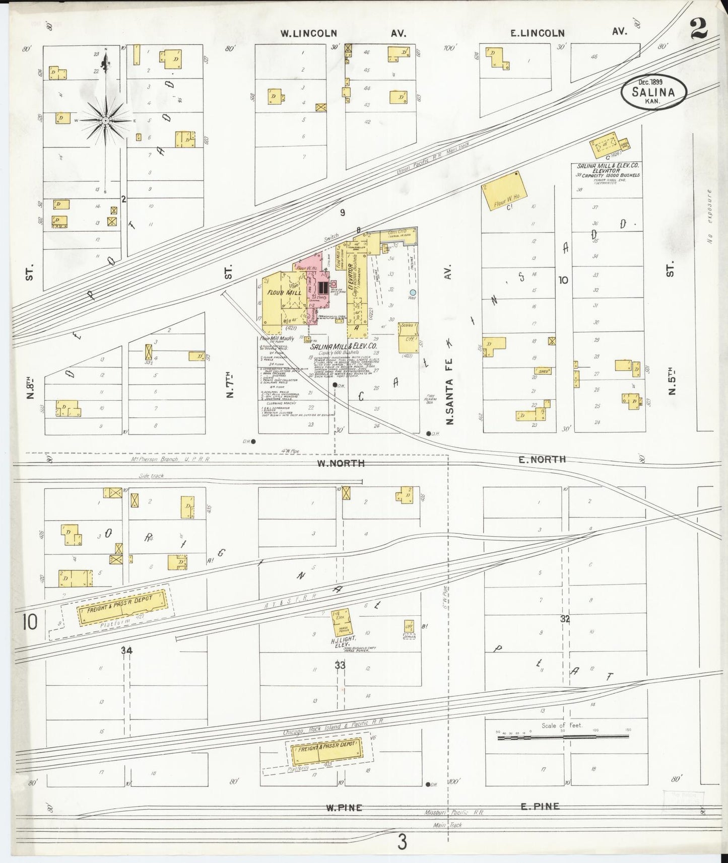 Sanborn Fire Insurance Map from Salina, Saline County, Kansas (1899), Sheet #0002 - Complete Map Set gallery image, historic Sanborn map, vintage wall art, Kansas Kansas