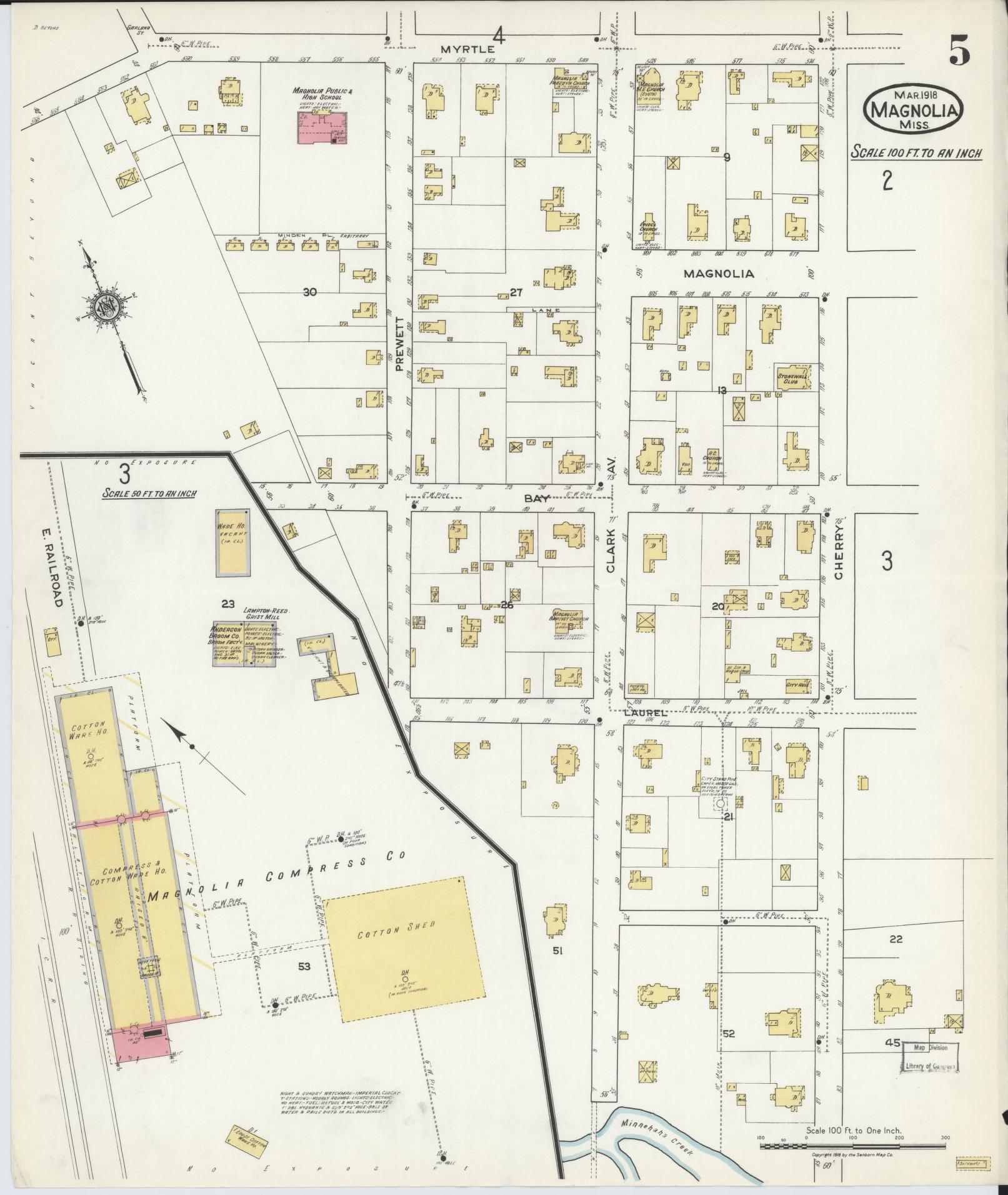 Sanborn Fire Insurance Map from Magnolia, Pike County, Mississippi (1918), Sheet #0005 - Complete Map Set gallery image, historic Sanborn map, vintage wall art, Mississippi Mississippi