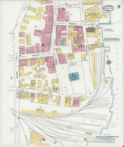 Sanborn Fire Insurance Map from Bath, Sagadahoc County, Maine (1919), Sheet #0009 - Complete Map Set gallery image, historic Sanborn map, vintage wall art, Maine Maine