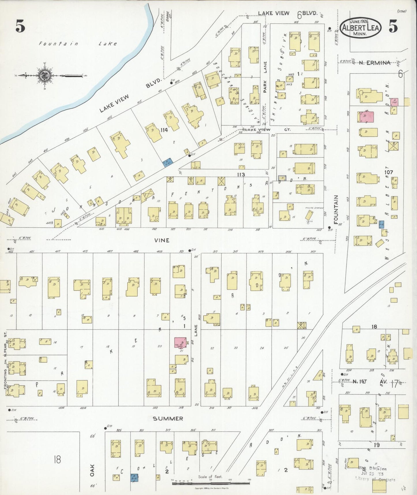 Sanborn Fire Insurance Map from Albert Lea, Freeborn County, Minnesota (1926), Sheet #0005 - Historic Sanborn Fire Insurance Map Print, vintage old map wall art, antique decor, genealogy gift, Minnesota Minnesota map