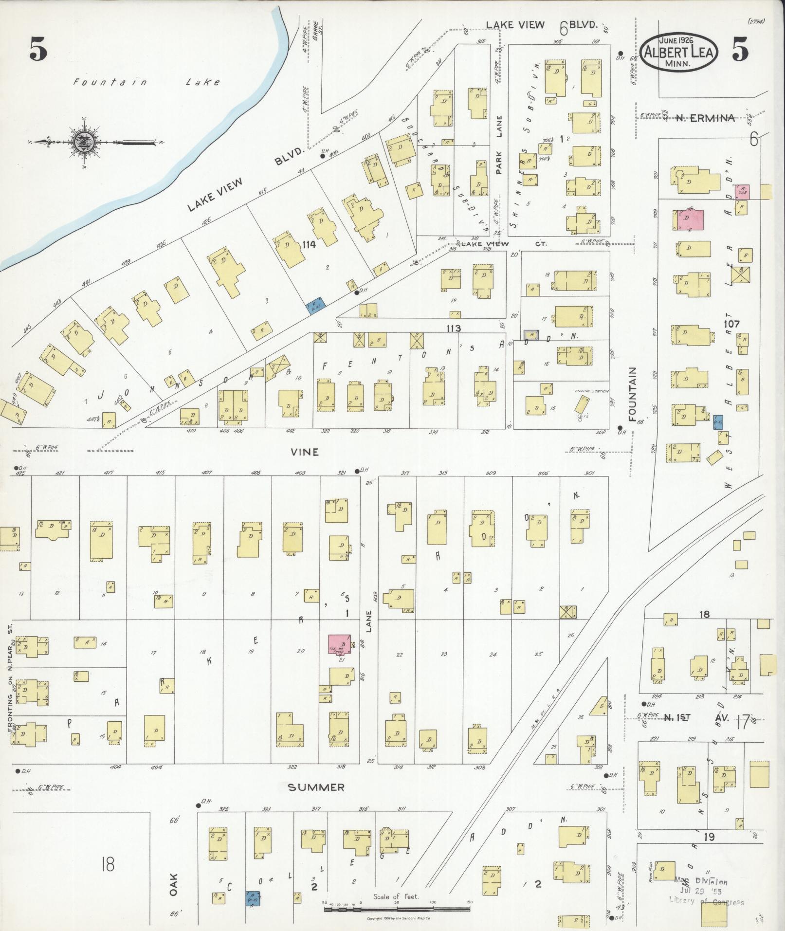 Sanborn Fire Insurance Map from Albert Lea, Freeborn County, Minnesota (1926), Sheet #0005 - Historic Sanborn Fire Insurance Map Print, vintage old map wall art, antique decor, genealogy gift, Minnesota Minnesota map