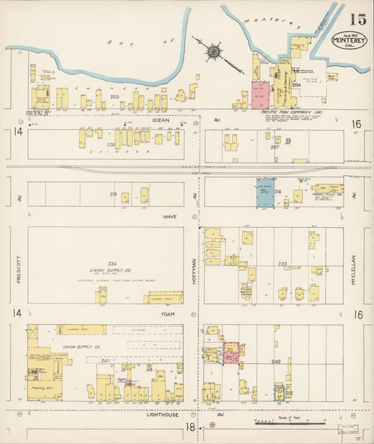 Sanborn Fire Insurance Map from Monterey, Monterey County, California (1912), Sheet #0015 - Historic Sanborn Fire Insurance Map Print, vintage old map wall art, antique decor, genealogy gift, California California map