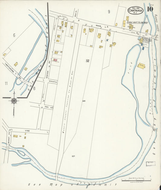 Sanborn Fire Insurance Map from Chatham, Morris County, New Jersey (1921), Sheet #0010 - Historic Sanborn Fire Insurance Map Print, vintage old map wall art, antique decor, genealogy gift, New Jersey New Jersey map