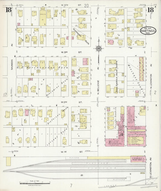 Sanborn Fire Insurance Map from Hastings, Adams County, Nebraska (1924), Sheet #0018 - Historic Sanborn Fire Insurance Map Print, vintage old map wall art, antique decor, genealogy gift, Nebraska Nebraska map