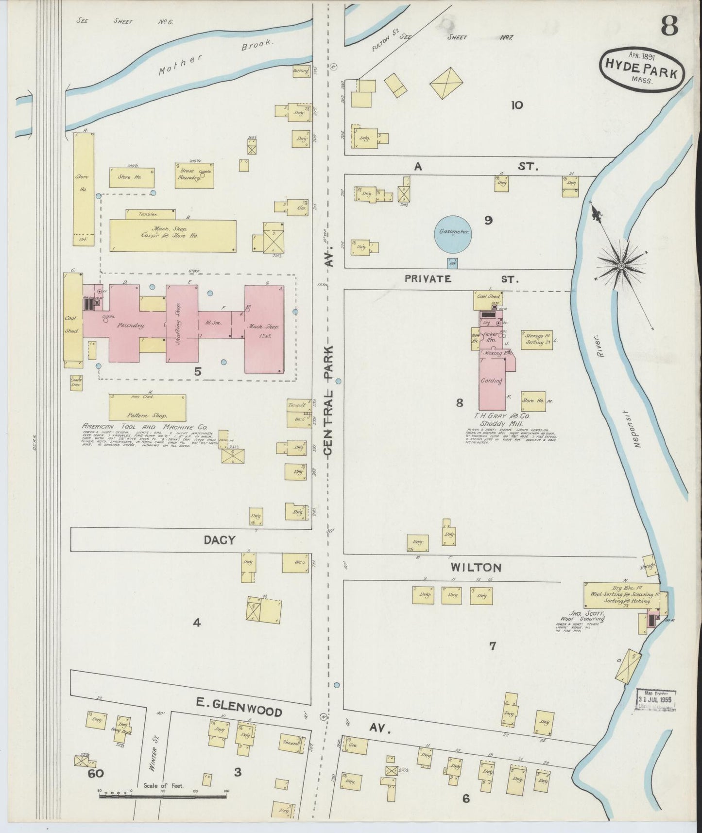 Sanborn Fire Insurance Map from Hyde Park, Norfolk County, Massachusetts (1891), Sheet #0008 - Complete Map Set gallery image, historic Sanborn map, vintage wall art, Massachusetts Massachusetts