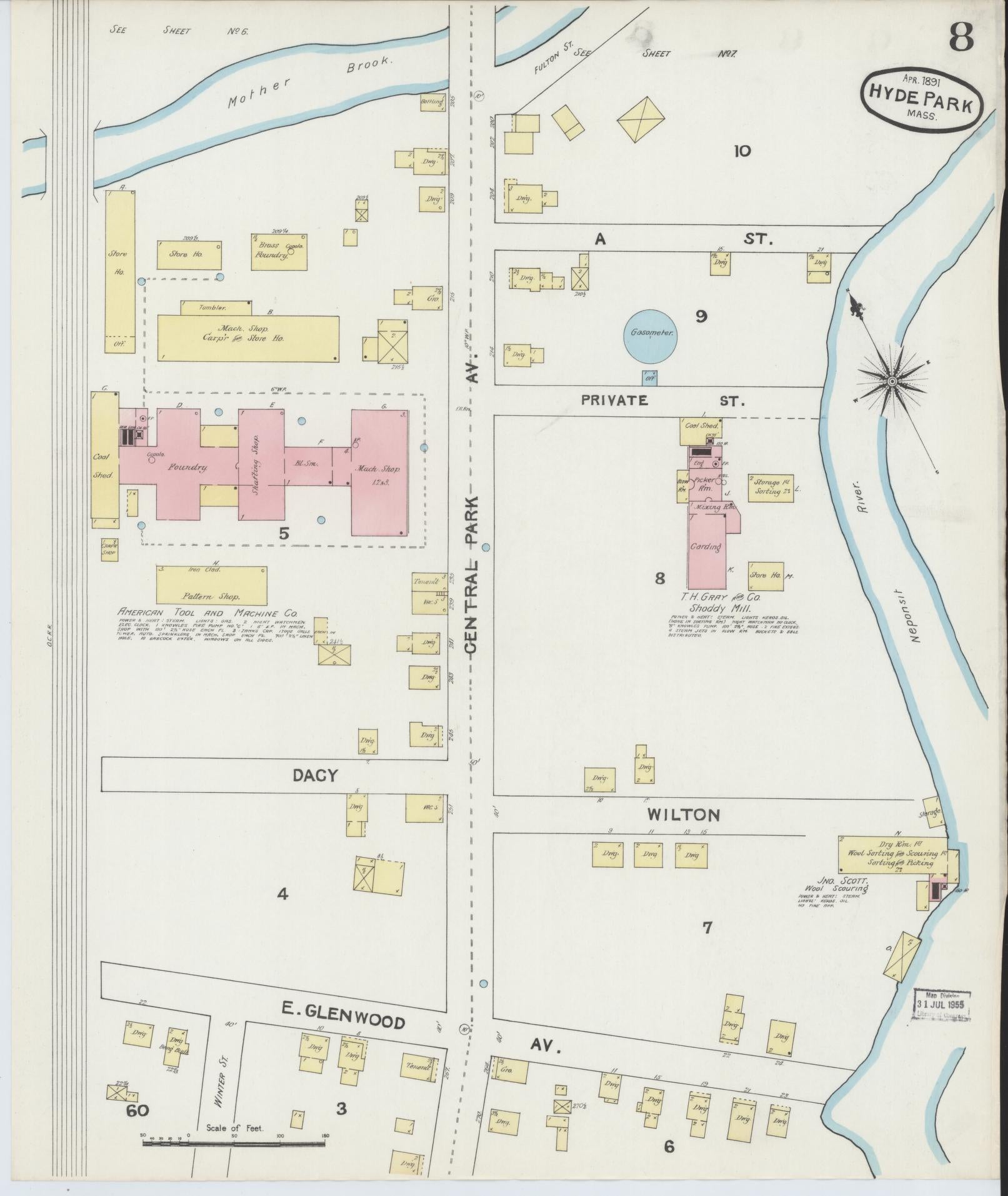 Sanborn Fire Insurance Map from Hyde Park, Norfolk County, Massachusetts (1891), Sheet #0008 - Complete Map Set gallery image, historic Sanborn map, vintage wall art, Massachusetts Massachusetts