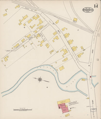 Sanborn Fire Insurance Map from Bridgewater, Plymouth County, Massachusetts (1921), Sheet #0014 - Historic Sanborn Fire Insurance Map Print, vintage old map wall art, antique decor, genealogy gift, Massachusetts Massachusetts map