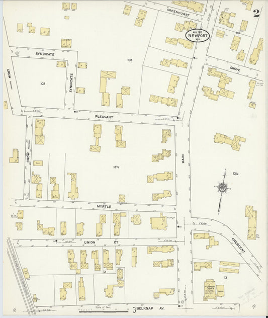 Sanborn Fire Insurance Map from Newport, Sullivan County, New Hampshire (1912), Sheet #0002 - Historic Sanborn Fire Insurance Map Print, vintage old map wall art, antique decor, genealogy gift, New Hampshire New Hampshire map
