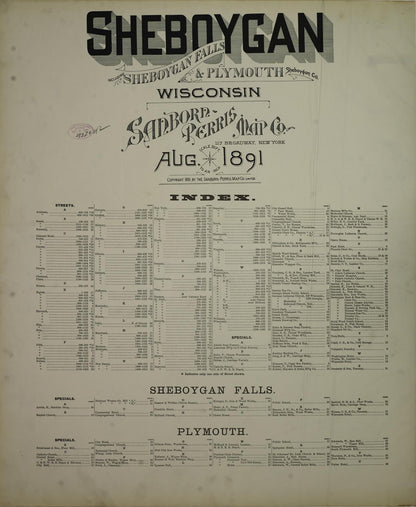 Sanborn Fire Insurance Map from Sheboygan, Sheboygan County, Wisconsin (1891), Sheet #0001 - Historic Sanborn Fire Insurance Map Print, vintage old map wall art, antique decor, genealogy gift, Wisconsin Wisconsin map