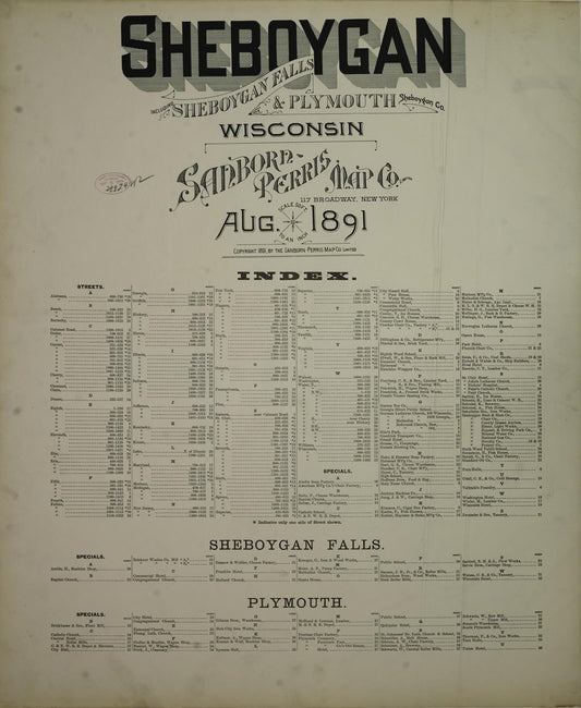 Sanborn Fire Insurance Map from Sheboygan, Sheboygan County, Wisconsin (1891), Sheet #0001 - Historic Sanborn Fire Insurance Map Print, vintage old map wall art, antique decor, genealogy gift, Wisconsin Wisconsin map