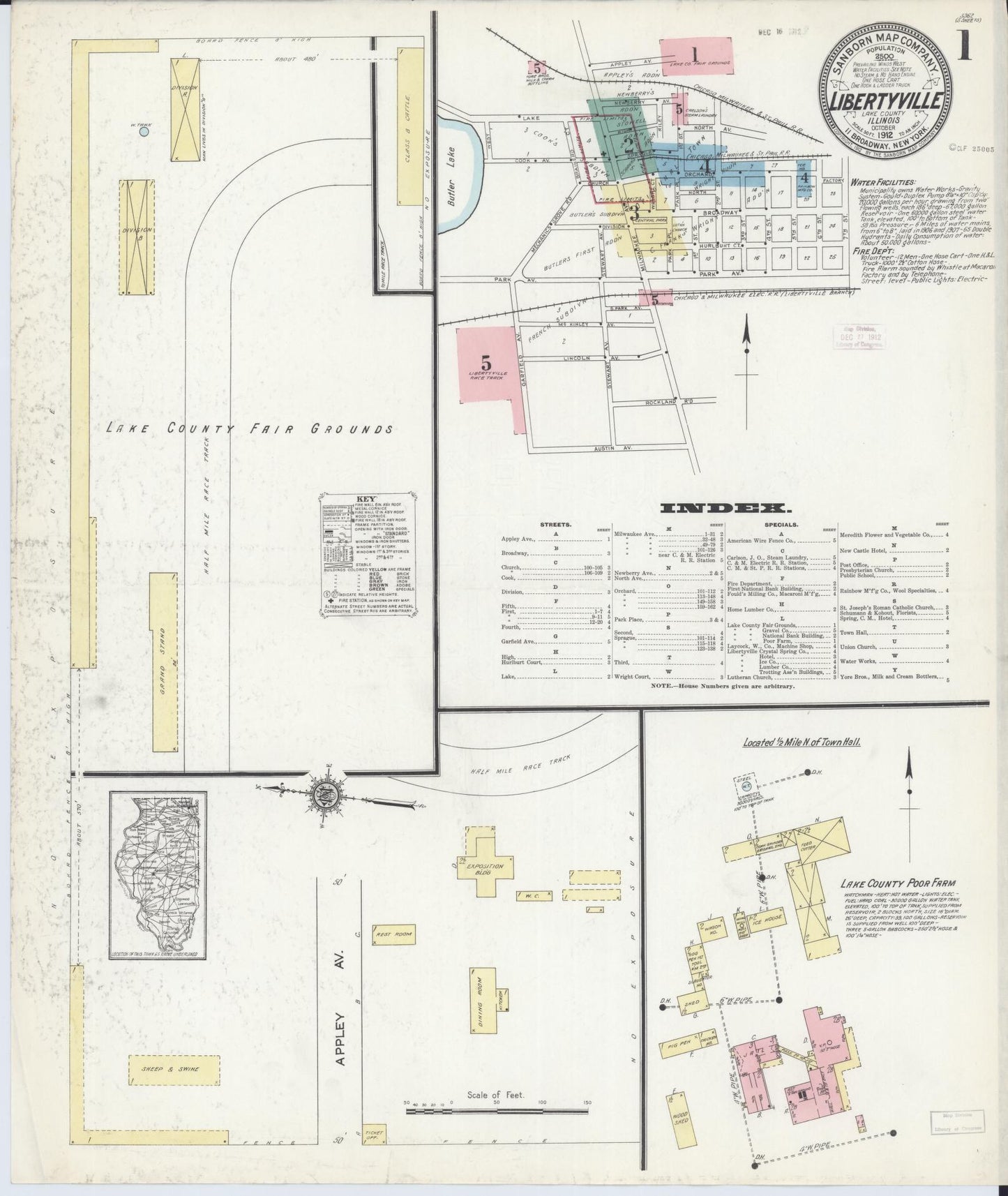 Sanborn Fire Insurance Map from Libertyville, Lake County, Illinois (1912), Sheet #0001 - Complete Map Set gallery image, historic Sanborn map, vintage wall art, Illinois Illinois