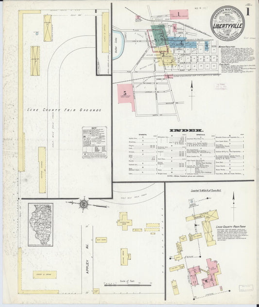 Sanborn Fire Insurance Map from Libertyville, Lake County, Illinois (1912), Sheet #0001 - Complete Map Set gallery image, historic Sanborn map, vintage wall art, Illinois Illinois
