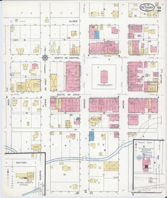 Sanborn Fire Insurance Map from Bethany, Harrison County, Missouri (1916), Sheet #0002 - Historic Sanborn Fire Insurance Map Print, vintage old map wall art, antique decor, genealogy gift, Missouri Missouri map