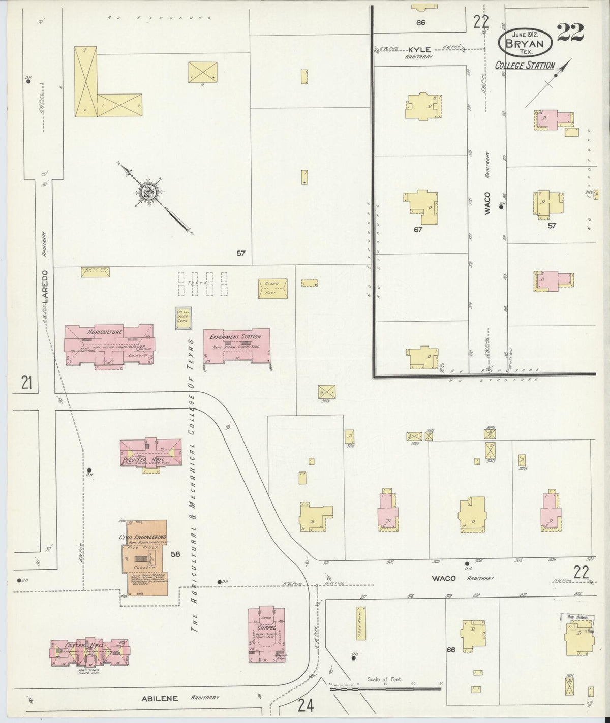 Sanborn Fire Insurance Map from Bryan, Brazos County, Texas (1912), Sheet #0022 - Complete Map Set gallery image, historic Sanborn map, vintage wall art, Texas Texas