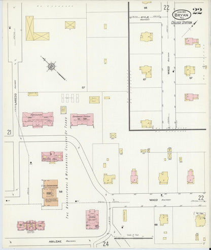 Sanborn Fire Insurance Map from Bryan, Brazos County, Texas (1912), Sheet #0022 - Complete Map Set gallery image, historic Sanborn map, vintage wall art, Texas Texas